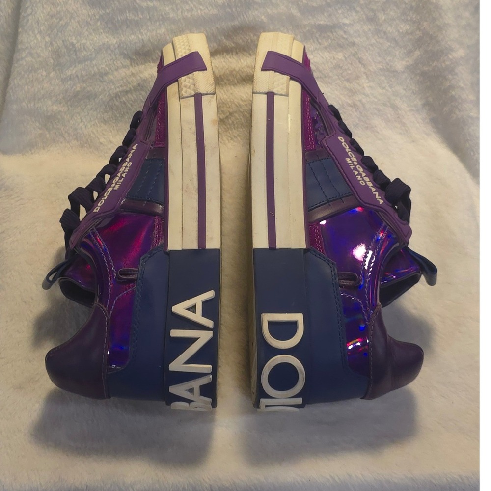 Dolce & Gabbana Portofino Purple Iridescent Metallic Logo Sneakers CK1886 38 8 - Picture 3 of 9